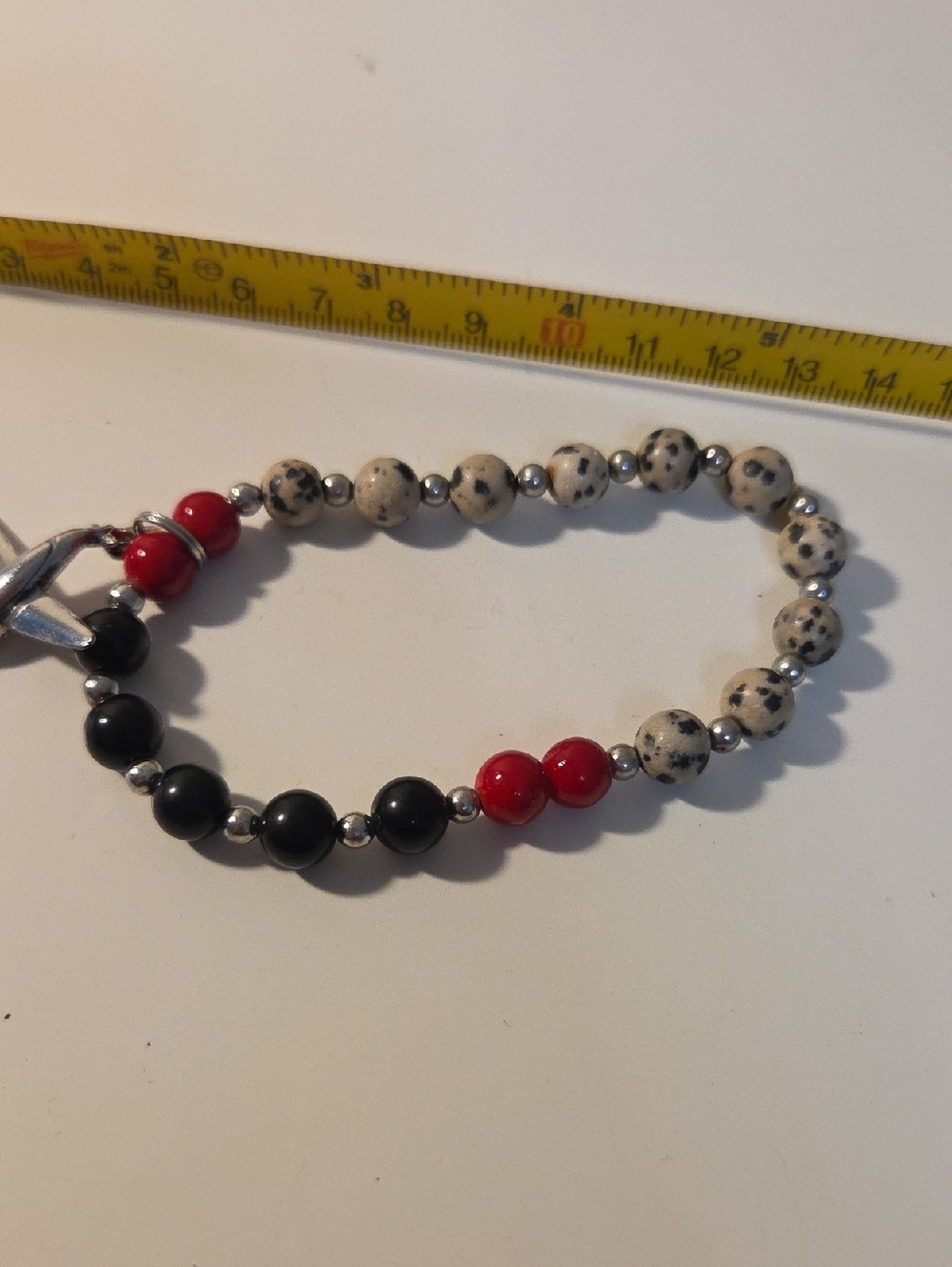 Dalmatian Jasper, Black & Red Beaded Bracelet